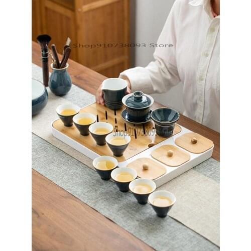 Simple Kungfu Tea Set Household Teapot Tea Cup Tea Tray Living Room Reception Ceramic Set