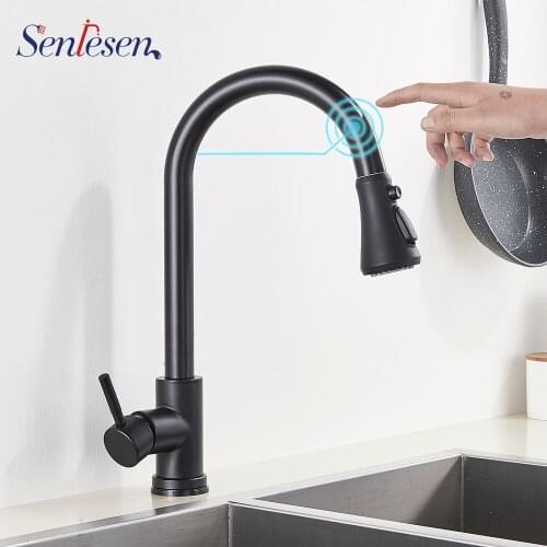 Senlesen Black Sense Faucet Touch Water Washing Sensor Kitchen Faucet Pull Down Water Tap