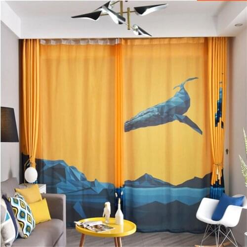Cute cartoon dolphin marine creative childrens room curtains custom bedroom study thickened windshield shading curtains