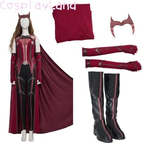 Superheroine Wanda Outfit Scarlet Cosplay Witch Costume Maximoff Red Suit with Mask High Heel Shoes Halloween Carnival Costumes