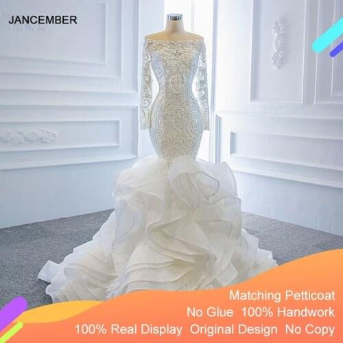 J66734 Jancember Mermaid Wedding Dress Ruffle Style Off Shoulder Long Sleeves Trumpet Bridals Dress 2020 Vestido De Novia Sirena