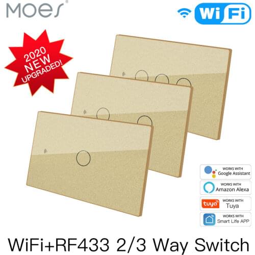 Smart Glass Panel Switch Smart Life/Tuya App Multi-Control Association, Voice Control with Alexa,Google Home,US 1/2/3 Gang