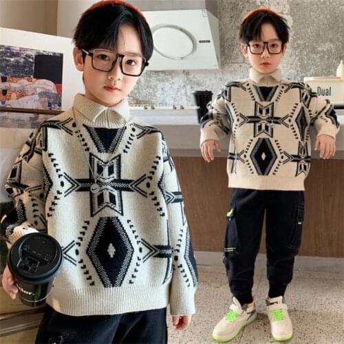 Boys Sweater Kids Outwear Tops Jackets 2021 Retro Fleece Thicken Warm Winter Autumn Costume Teenage Children Clothing