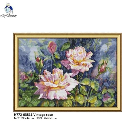 Joy Sunday Vintage Rose Counted DIY Handwork Cross Stitch 11CT 14CT DMC Printed Cloth for Embroidery Home Decor nkf Needlework