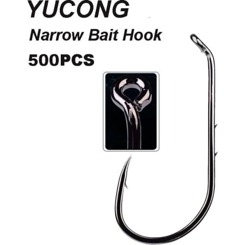 YUCONG 500PCS Barbed Hooks 1#-6/0# Double Backstab Fishing Hooks Black Single Worm Hooks Carbon Steel Fishhook Offset Fishhooks