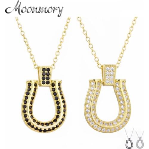 Moonmory Fine 925 Sterling Silver Horseshoe U Shape Pendant Necklace For Women Gold Color Adjustable Chain U Shape Necklace