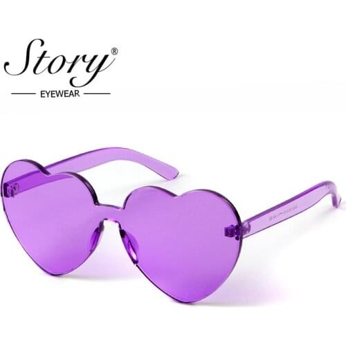 STORY 2018 Rimless Frame Cat Eye Sunglasses Women Love Heart Shape Sun Glasses Tint Clear Lens Colorful Red Purple Shades