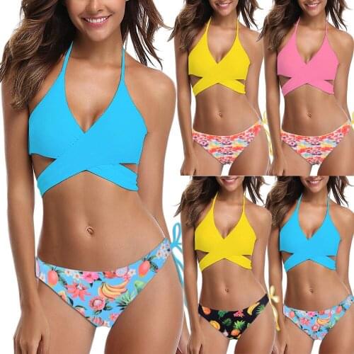 Women Push-up Padded Bra Cross String Swimsuit Ladies Bandage Bikini Swimsuits Triangle Swimwear Bathing Swimming Suit Summer