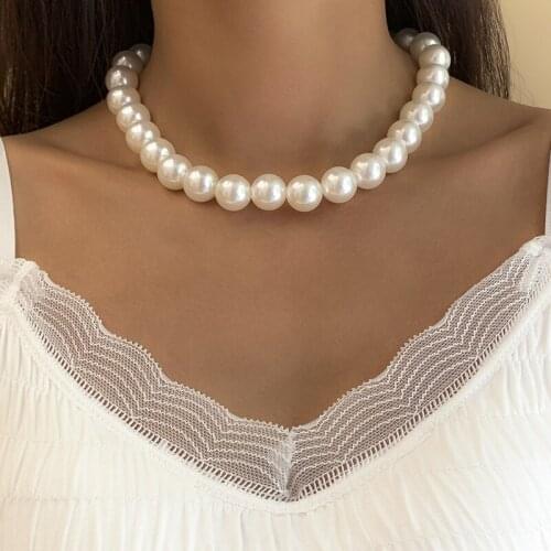 Nanny Elegant White Imitation Womens Pearl Necklace Fashion Big Round Pearl String Beads Chain Temperament Charm Jewelry Gift