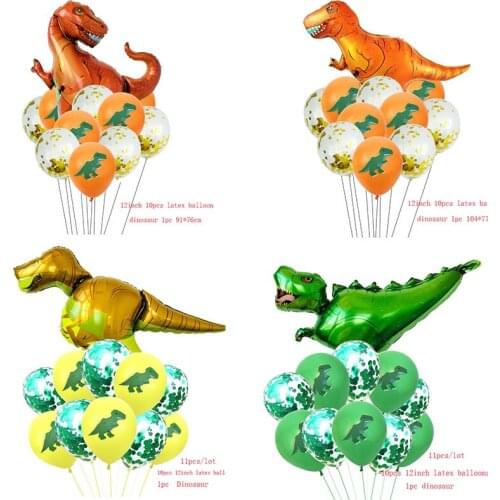 11pcs Dinosaur Foil Balloons with Confetti Balloon Dinosaur Latex Balon Childrens Boy Gift Toys Birthday Party Decorations Kids