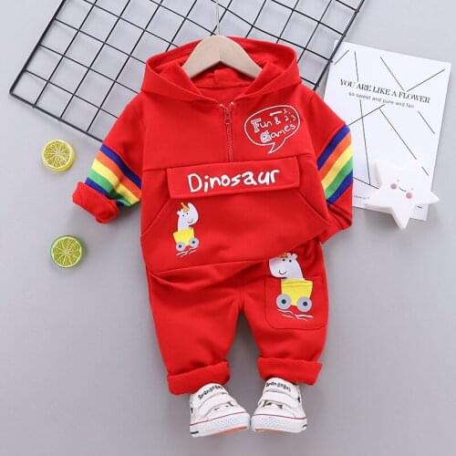 2021 baby clothes girls boys spring and autumn suit cartoon pattern dinosaur hooded sports suit baby cotton clothes