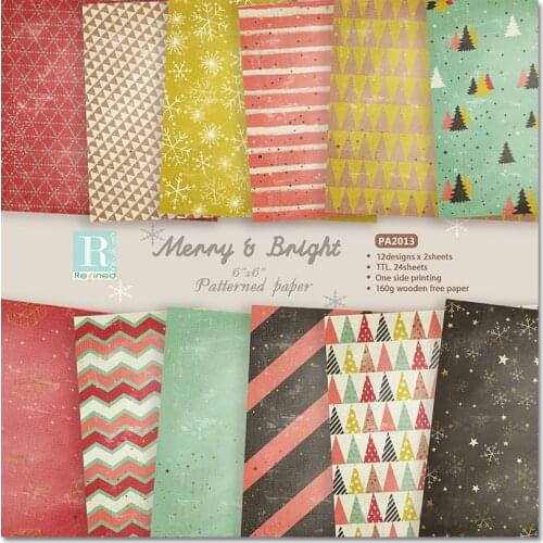 24pcs Winter Xmas Theme Scrapbooking Pads Paper Origami Art Photo Album Background Paper Cards Making DIY Scrapbook Paper Crafts