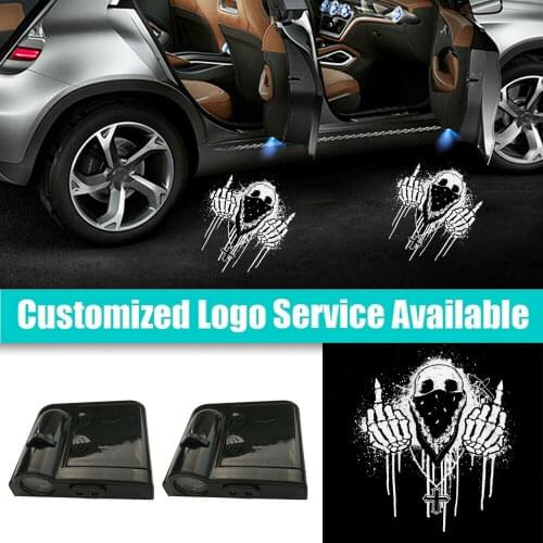 2x White Middle Finger Skull Car Door Infrared Laser Shadow Projector LED Light for KIA Camaro