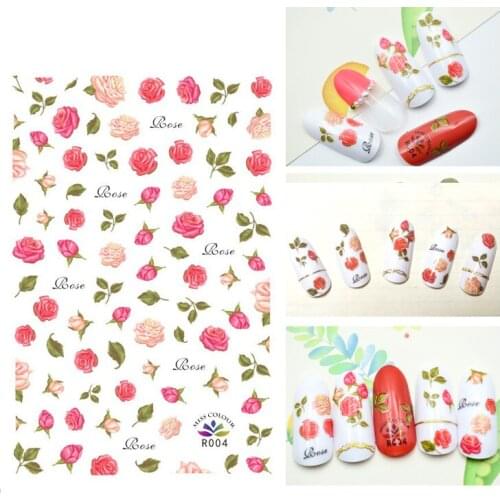 3D Nail Sticker Autumn Fashion Small Compact Adhesive Stickers Red Rose Flower Leaf Stickers for Manicure Nail Art Decoration