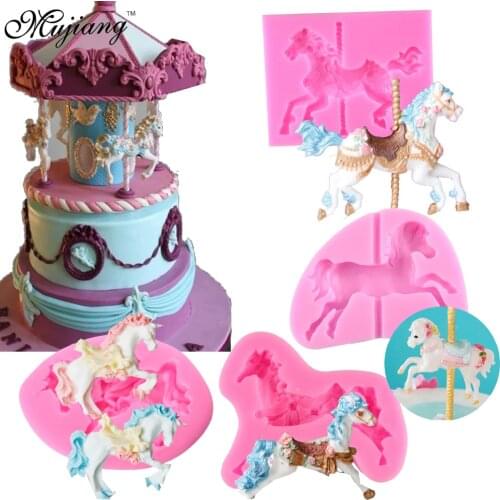 3D Jewelry Carousel Horse Cake Silicone Molds Fondant Cake Decorating Tools Gumpaste Chocolate Moulds Kitchen Baking Moulds