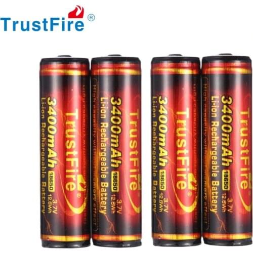 4pcs TrustFire 3.7V 18650 Li-ion Battery 3400mAh Rechargeable Lithium Battery with PCB Protected for Flashlight Headlamp