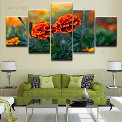 Hd Print Wall Art Canvas Painting Pictures 5 Pieces In The Wild Marigold Flower Posters for Living Room Home Decor No Frame