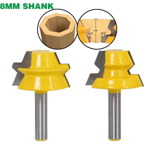 8mm Shank 22.5 Degree Glue Joinery Router Bits Set Woodworking Milling Cutters Kit
