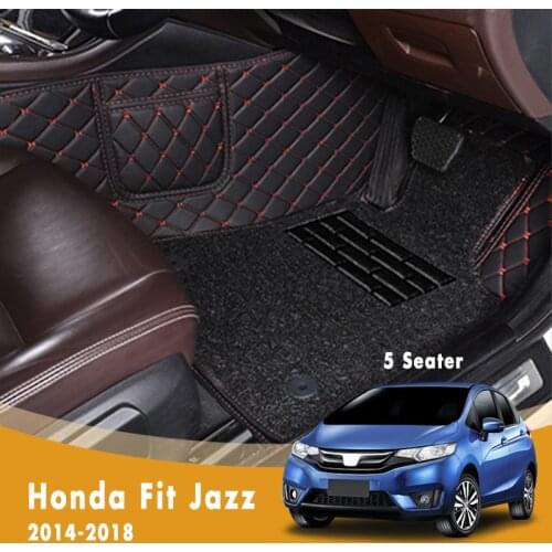 RHD Car Floor Mats For Honda Fit Jazz (5 Seater) 2018 2017 2016 2015 2014 Luxury Double Layer Wire Loop Carpets Accessories