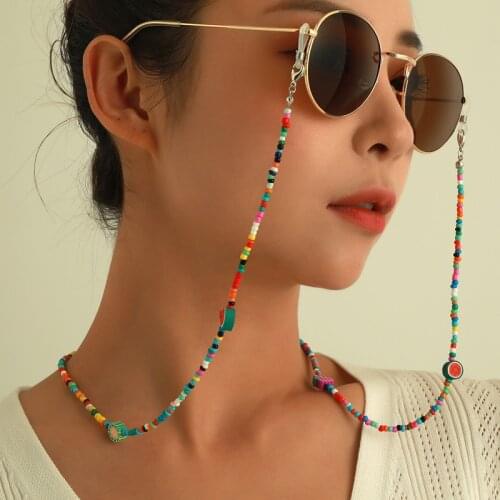 Bohemian Colored Mask Strap Beaded Glasses Chains Women Face Mask Lanyard Anti Slip Womens Neck Chain For Eyeglass Sunglasses