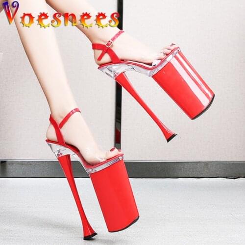 Voesnees Summer Women Sandals 2021New sexy Waterproof Platform High Heels 26cm Patent Leather Thin Heels Female Club Party Shoes