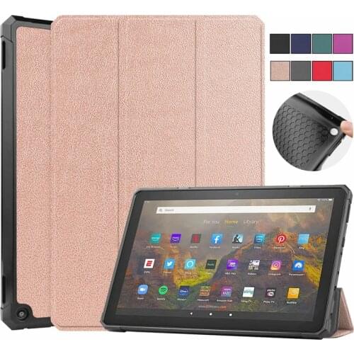 For Fire HD 10 Case 2021 11th Gen Tri-Fold Leather TPU Back Protective Cover For Funda Fire HD 10 2021 Case For Fire HD 10 Plus