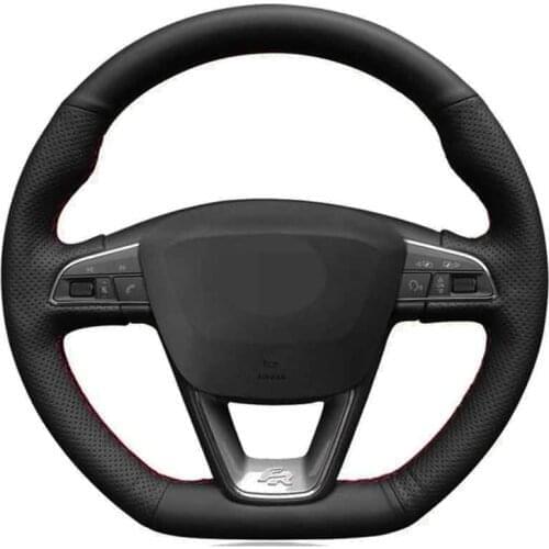 Car Steering Wheel Cover DIY Soft Black Genuine Leather For Seat Leon Cupra Leon ST Cupra Leon ST Cupra Ateca Cupra Ateca FR