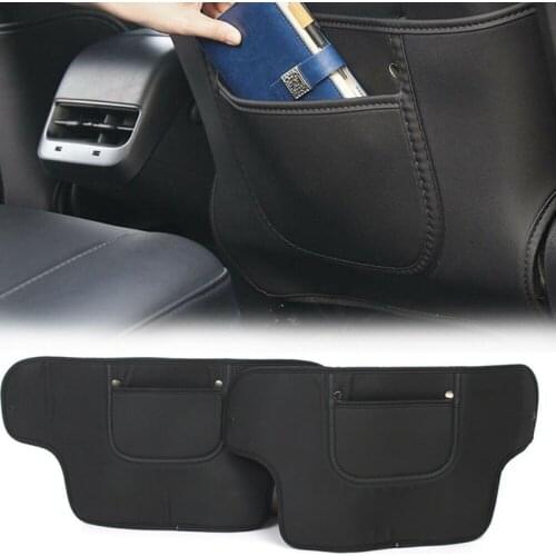 For Tesla Model 3 Seat Back Mat Storage Box Anti-Kick Pad Leather Rear Seat Back Protection Pedal Interior Accessories