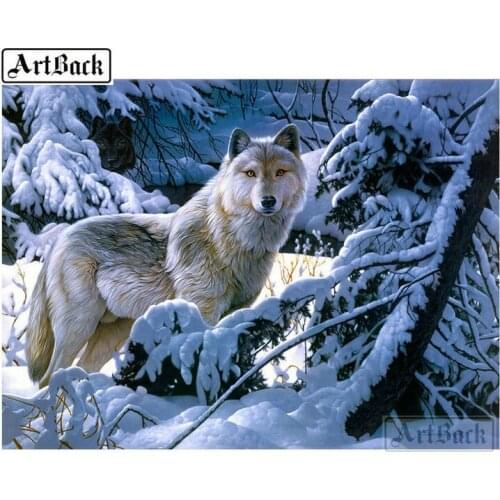Full square drill 5d diy diamond painting wolf snow tree diamond embroidery 3D mosaic crafts for home decoration painting animal
