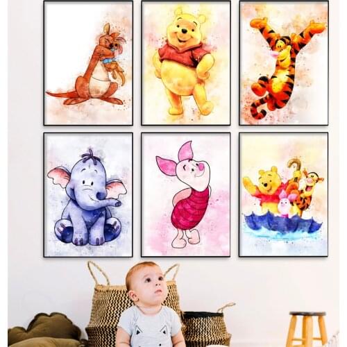 Disney Winnie the Pooh Bear Poster Cartoon Watercolour Nursery Tigger Canvas Paintings Print Wall Art Picture for Home Decor