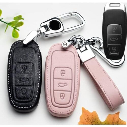 Leather Car Key Cover Case for Audi Q8 C8 A6 A7 A8 2020 2021 Auto Styling Holder Protection Shell Accessories Auto Key Covers