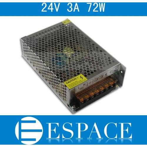 Best quality 24V 3A 72W Switching Power Supply Driver for LED Strip AC 100-240V Input to DC 24V free shipping