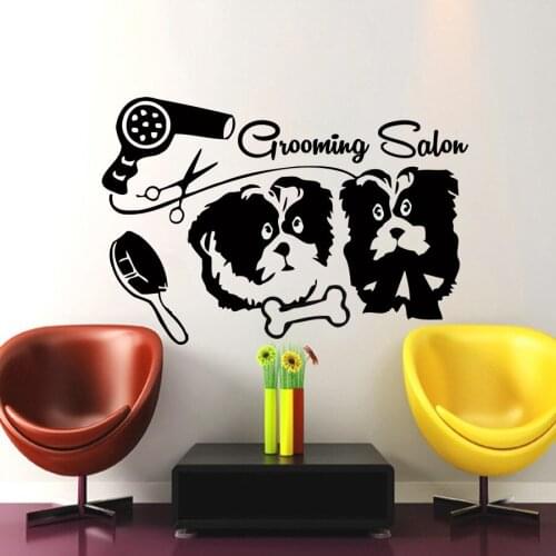 Cute Dog Salon Wall Stickers E-co Friendly Vinyl Wall Decals Grooming Salon Decal Sticker Pet Shop Bedroom Dog Art Mural SA503