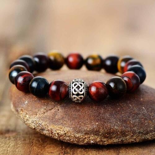 Men Beads Bracelets 10 MM Tiger Eye Tibetan Charm Elastic Bracelets Yoga Mala Bracelets Femme Natural Stone Jewelry A