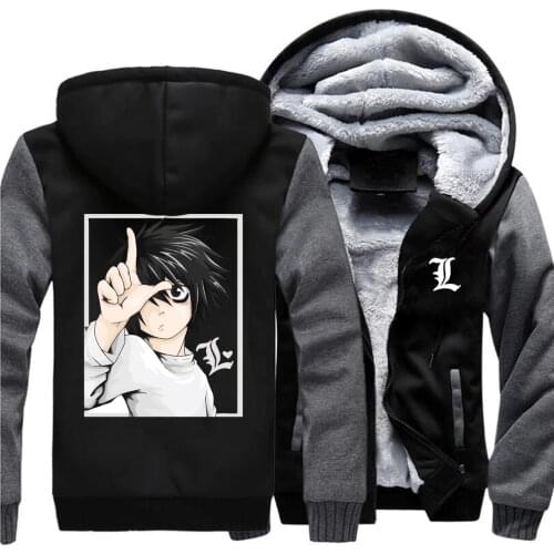 Death Note Hoodies Men 2019 Winter Yagami Light Fleece Sweatshirt Men Thicken Harajuku Hoodie Kira Thick Mens Japan Anime Coat