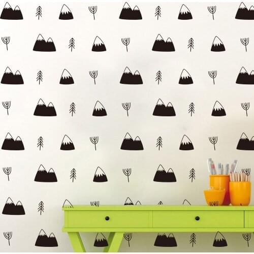 Mountain Tree Wall Sticker Baby Nursery Bedroom Woodland Hill Pin Tree Plant Wall Decal Living Room Vinyl Home Decor Art Mural