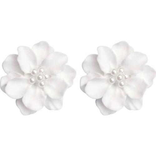Charming Cute White Flowers Fashion Camellia Simulated Pearl Exquisite Unique Floral Earrings for Women Girl Jewelry Gift