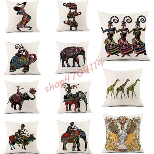 Thailand Ethnic Style Cushion, Southeast Asian Style, character and Elephant Patterns, Thick Cotton and Hemp Pillows