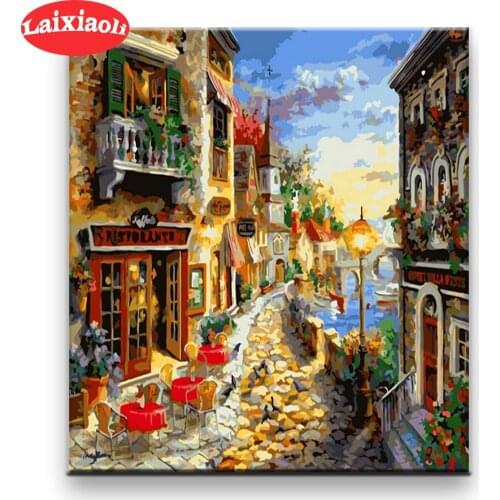Full Square round 5D Oil painting town DIY Diamond Painting Diamond Embroidery Cross Stitch Mosaic Sticker Gift Home Wall Decor