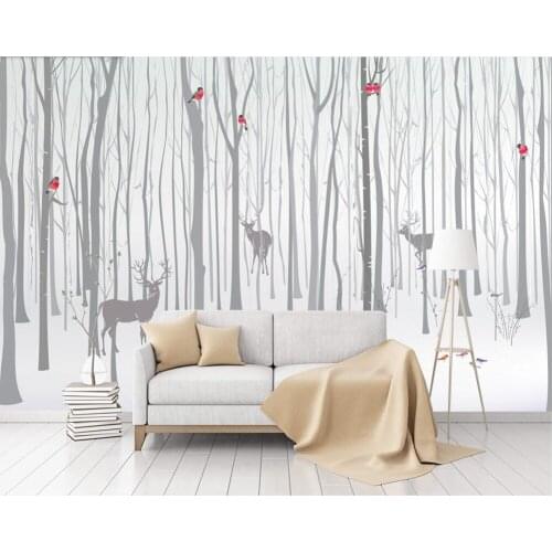 Custom 3d mural pel de parede Modern minimalistic cartoon forest tree elk wallpaper living room bedroom TV backdrop wall paper