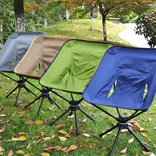 Portable Swivel Aluminum Alloy Collapsible Moon Chair Outdoor Fishing Camping Hiking BBQ Stool Folding Home Garden Chair