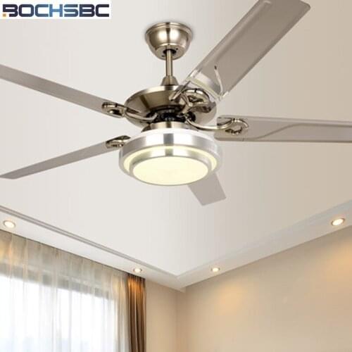BOCHSBC Stainless Steel Leaf Ceiling Fan Light LED Dimming Fan European Simple Ceiling Fan Modern Fan Light Mute Province