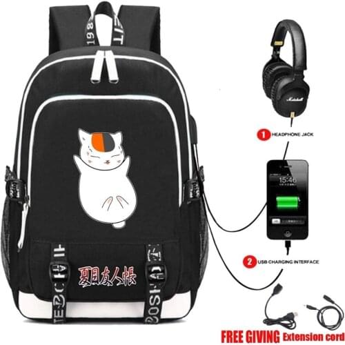 USB charging backpack Kids Boys Children teenagers School Bags Men travel Laptop Bags anime Natsume Yuujinchou multifunction