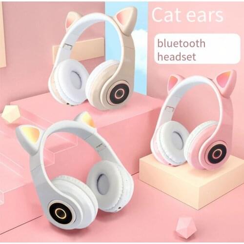 New Arrival LED Cat Ear Noise Cancelling Headphones Bluetooth 5.0 Young People Kids Headset Support TF Card 3.5mm Plug with Mic