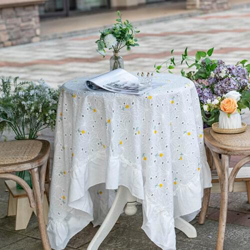 French Lace Table Cloth for Wedding Party Hotel Banquet Tablecloth Rectangular Table Covers White Embroidery Table Cover Decor