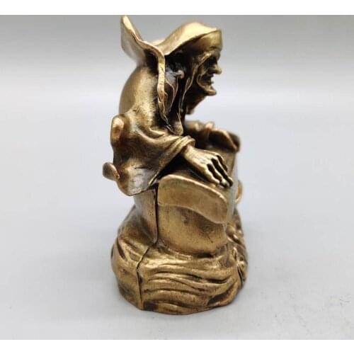 Antique QING Dynasty COPPER Long-browed old man playing the piano statue,Handicrafts,best collection&adornment, Free shipping