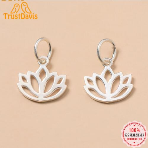 TrustDavis Real 925 Sterling Silver Fashion 2021 Hollow Out Lotus Charm Pendant Handmade DIY Accessories Jewelry Wholesale DZ138