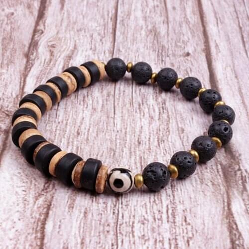 Vintage Handmade Natural Lava Stone Bracelet Dzi Natural Eye Men Bracelet