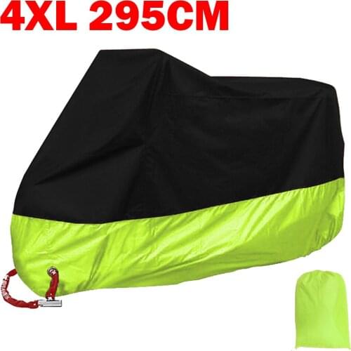 XXXXL Black/Green Motorcycle Waterproof Cover Dust Proof Rain Cover Indoor Outdoor UV ATV Motorbike Bicycle Cover 295*110*140 cm