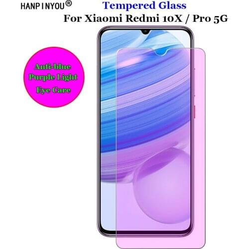 For Xiaomi Redmi 10X / Pro 5G 6.57" Anti blue Purple Light Ray Eye Care Tempered Glass 9H 2.5D Premium Screen Protector Film